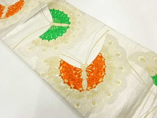JAPANESE KIMONO / ANTIQUE FUKURO OBI / SILK / WOVEN BUTTEFLY